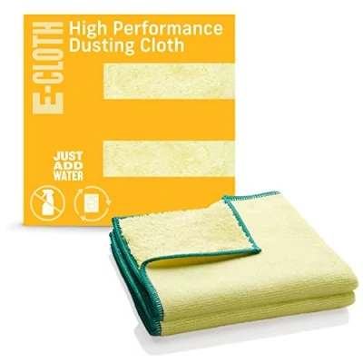 Image of E Cloth 2 Pack High Performance Dusting Cloth, Microfibre Cleaning Traps Dust, Pollen, Pet Fur, and Hair, Great for Wood Leather Surfaces, Washable Reusable, 100 Wash Promise
