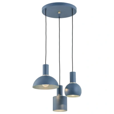 Image of Sines Cluster Pendant Ceiling 3 Light Navy Blue Structure, Brass Elements