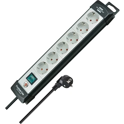 Image of Brennenstuhl Premium Line, Steckdosenleiste 6 fach (Steckerleiste mit Schalter und 3m Kabel 45 Anordnung der Steckdosen, Made in Germany) schwarz/grau