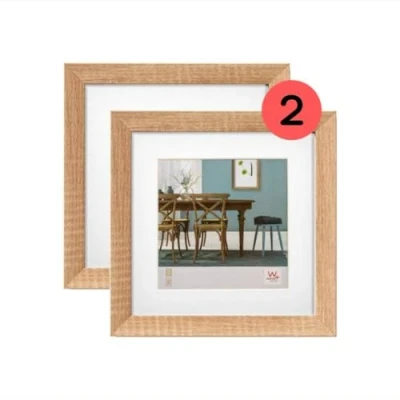 Image of walther design EF220ED Fiorito Picture Frame, Light Oak, 20 x cm, Pack of 2, Wooden Frame with Passe Partout