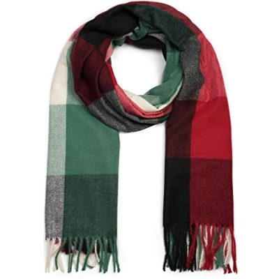 Image of styleBREAKER Unisex soft plaid scarf with long fringes, plaid, winter, stole 01017110, Colour:Black White