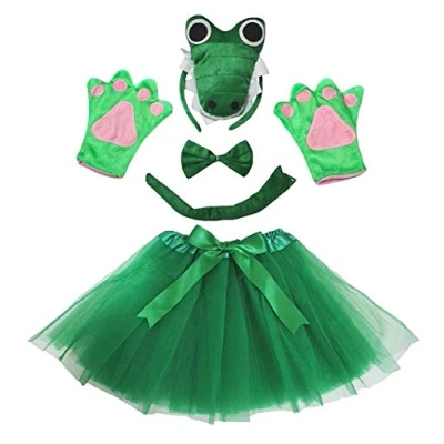 Image of Petitebelle Cutie Headband Bowtie Tail Gloves Tutu 5pc Girl Costume 1 5y (3D Green Crocodile)