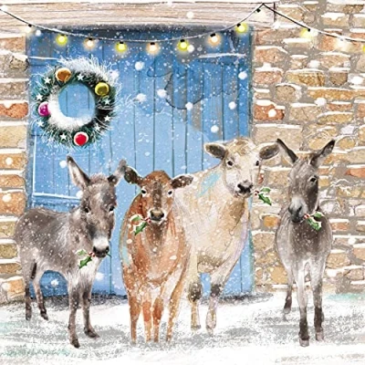 Image of the Almanac Gallery Pack of 8 Charity Christmas Cards &#039;Farmyard Friends&#039; Lovely Design with Donkeys and Cows in Snow 1