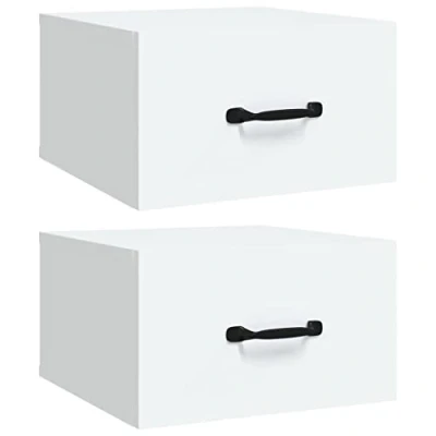 Image of vidaXL Wall Mounted Bedside Cabinets Resistant Engineered Wood, White Nightstands Floating Design, Industrial Decor for Compact Spaces Set of 2