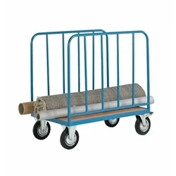 Image of 2 Tubular Bar Sides Platform Truck; Fixed/Swivel Castors; Blue/Veneer