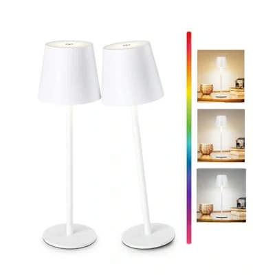 Image of Faithorse Cordless Table Lamp 2 Pack, 5200mAh Battery Operated Lamps IP54 Waterproof Desk with RGB Color Changing Rechargeable Night Light Touch Control Bedside for Bedroom(White)