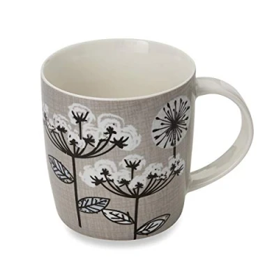 Image of Cooksmart British Designed Barrel Coffee Mug Ceramic Mugs for Home or Work Large Hot Drinks Tea and Cups Retro Meadow