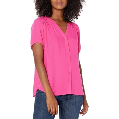 Image of Amazon Essentials Women&#039;s Short Sleeve Woven Blouse, Hot Pink, XXL