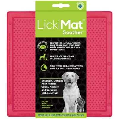 Image of LickiMat Classic Soother, Dog Feeding Mat for Boredom and Anxiety Relief, Ideal Food, Treats, Yoghurt or Peanut Butter, Lick Mats, Fun Alternative to a Slow Feeder Bowl, Pink