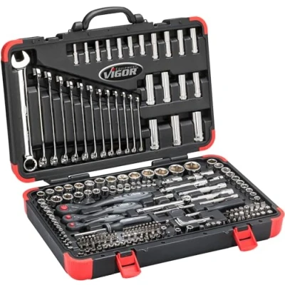 Image of Vigor Socket Set (1/4, 3/8 and 1/2 Inch, Combination Spanner Set, Bits Sockets for Professional Home Use, 216 Pieces) V3277N
