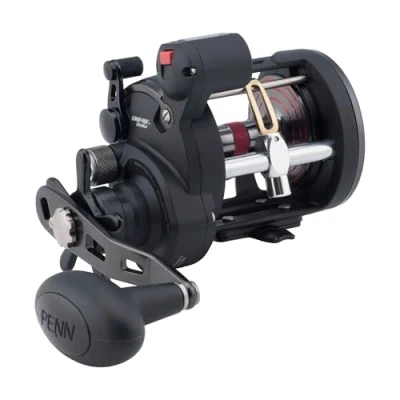 Image of PENN Warfare™ Level Wind, Fishing Reel, Conventional Reels, Sea Inshore/Nearshore Fishing, Saltwater Boat or Kayak Fishing,Unisex, Black/Red/Smoke, 20LC Right Hand