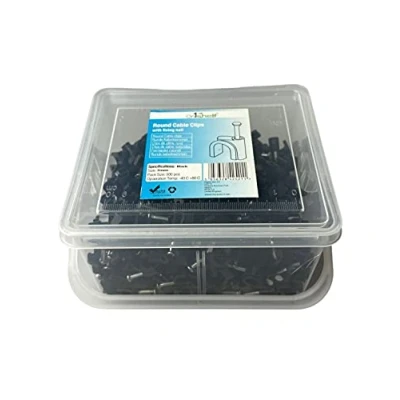 Image of Black Round Cable Clips K Type Trade Box, 7mm 500 Pieces