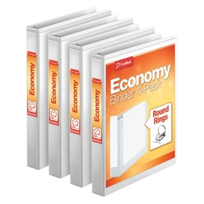 Image of Cardinal 3 Ring Binder, 1 Inch, Round Ring, White, 4 Pack, Holds 225 Sheets (79510)