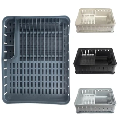 Image of KADAX Rectangular Kitchenware Rack with Cutlery Holder, Dish Dryer Drip Tray, Drainer for Kitchen, (Dark Grey)