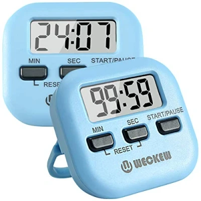 Image of Kitchen Timer, WECKEW 2 Pack Digital Timer Magnetic Countdown Stopwatch with Loud Alarm, Big Digit, Back Stand, Hanging Hole for Cooking, Shower, Bathroom, Kids, Teacher(Blue)