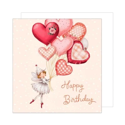 Image of Edition Seidel Premium Square Birthday Card with Envelope. Happy Billet for Girlfriend Wife Child Girl Balloons Fairy (GQ323 SW024)