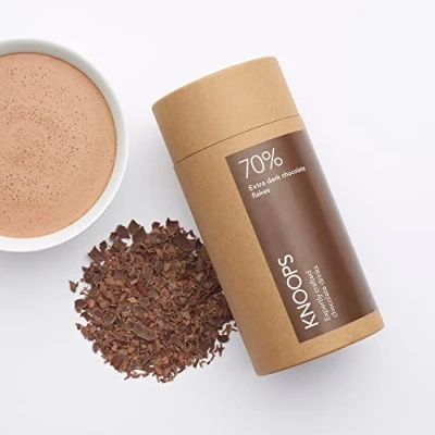 Image of Knoops Luxury Hot Chocolate Flakes, 70% Extra Dark Chocolate, Cocoa, Luxurious Vegan Treat with All Natural Ingredients 250g (approx 7 servings)