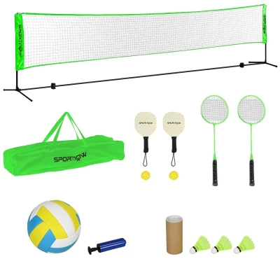 Image of SPORTNOW Portable Badminton Set, 5M Multi Sports Net for Pickleball Volleyball with 3 Shuttlecocks, 4 Rackets, Indoor Outdoor, Garden, Beach