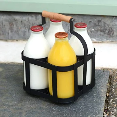 Image of CKB LTD Milk Bottle Holder Powder Coated Steel Wire Metal Holds 4 Bottles Doorstep Crate Carrier Traditional 23.5 x 17.3 17.7cm