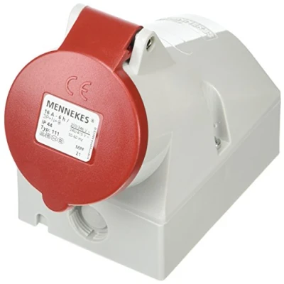 Image of MENNEKES 111 Internal Fixing Wall Mounted Socket, IP 44 Protection, 1 Top and Bottom Entry, 5 Pole, 16 A Current, 400V, Red