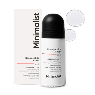 Image of Minimalist Underarm Roll On Deodorant with Nonapeptide + AHA BHA 06% Controls Odour &amp; Fades Darkness Fragrance Aluminium Free Exfoliating Deo For Women Men 40ml