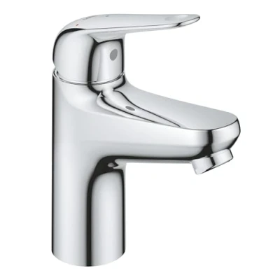 Image of GROHE Swift QuickFix Smooth Body Basin Mixer Tap with Push Open Waste Set (S Size 162 mm, 28 mm Ceramic Cartridge, Energy Saving, Tails 3/8 Inch, Easy to Fit QuickTool), Chrome, 24323001