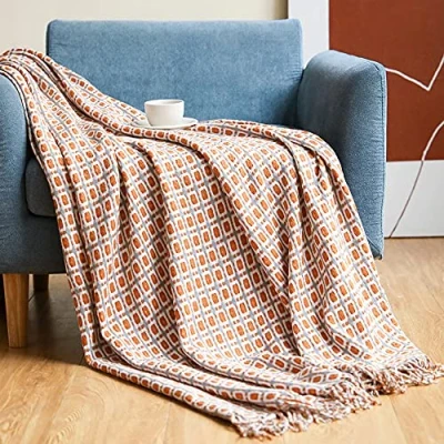 Image of Houndstooth Throw blanket,Solid Soft Sofa Couch Cover,Decorative Woven Boho Blanket,Knitted Decorative Blanket for Armchair,Chair,Couch,Bed