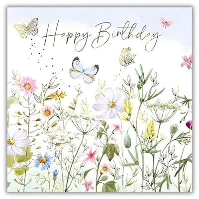 Image of Female Birthday Card for Her General Women Wildflower Meadow and Butterflies Artistic Design Special Finish Made in the UK Eco Friendly