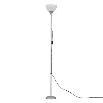 Image of MiniSun Modern Silver Uplighter Floor Lamp with a White Shade Complete 6w LED GLS Bulb [3000K Warm White]