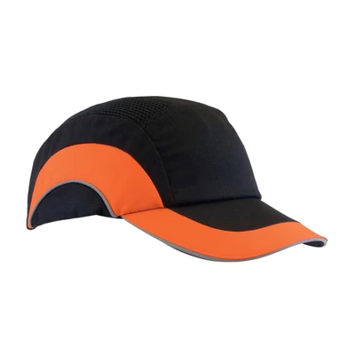 Image of JSP HardcapA1+ Premium Baseball Style EN 812 Bump Cap with 7cm Long Peak Black/Hi Vis Orange (ABR000 00N 500)