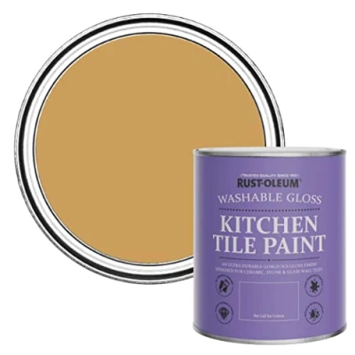 Image of Rust Oleum Yellow Water Resistant Kitchen Tile Paint in Gloss Finish Dijon 750ml