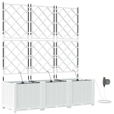 Image of vidaXL Garden Planters with Water Irrigation System 3 pcs White