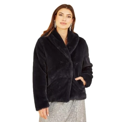 Image of Yumi Black Short Wrap Faux Fur Coat 18