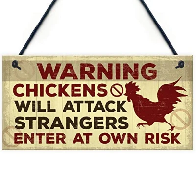 Image of RED OCEAN Funny Chicken Hen Plaque Novelty Warning Hanging Sign For Coop Outdoor Gate Garden Decor