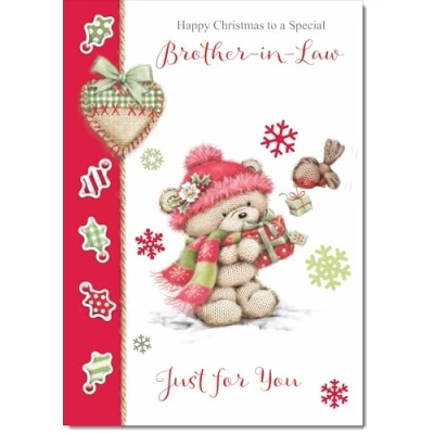 Image of doodlecards Brother in Law Christmas Card Cute Bear with Red Hat Medium Size for Plain Envelope