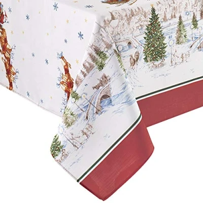 Image of Elrene Home Fashions Santa’s Snowy Sleighride Fabric Tablecloth, 60&quot; x 84&quot; Oval, Multi