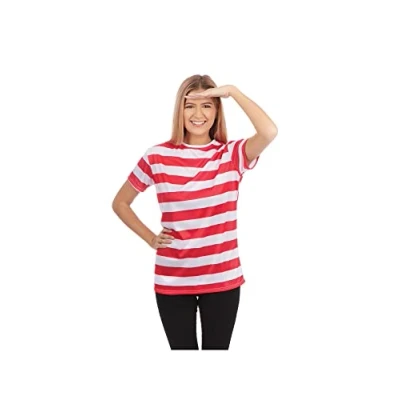 Image of Bristol Novelty AC055 Ladies Shirt for Women Stripes Adult Fancy Dress, Red/White