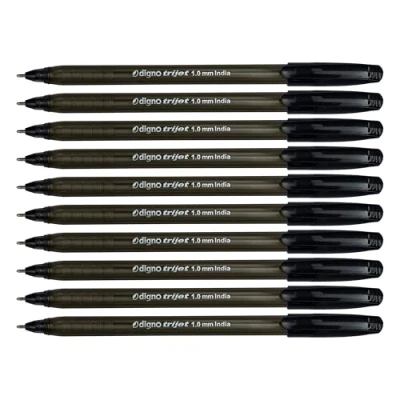 Image of DIGNO Tri Mate Ballpoint Pens, BLACK, Medium Point (1.0mm), Pack of 10, Multipack, Triangular Grip, School Office Home Business Hospital Use