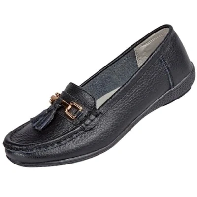 Image of Jo &amp; Joe Ladies Leather Loafer Shoes Plimsole Pumps Womens Flat Black Size UK 7 EU 40
