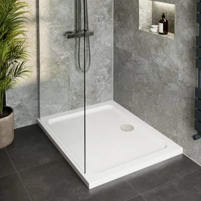 Image of Hydrolux 1000 x 700 45mm White Bathroom Shower Tray for Enclosures Cubicles &amp; Wet Room with Waste, Rectangular