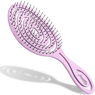 Image of Ninabella Detangling Hair Brush for Women, Men &amp; Children Does not Pull on Recycled Straightening Brushes Straight, Curly Wet Detangle Unique Spiral Hairbrush