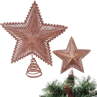 Image of Toyland® 23cm Glittery Rose Gold Tree Top Star Luxury Christmas Decorations Toppers