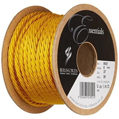 Image of Berisfords Barley Twist Rope, Yellow : Gold, 5 mm Width, 20 metre Length, Meters