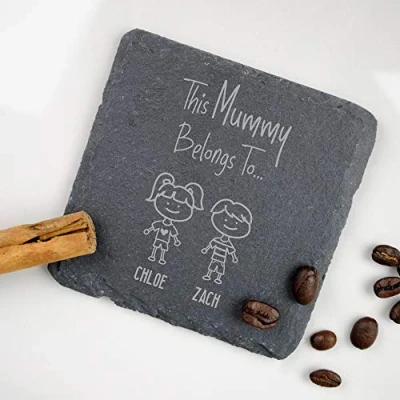 Image of eBuyGB Personalised Square Slate Coaster, This Mummy Belongs to Mum Birthday Gift, Present for Mummy, Engraved Drinks Coaster