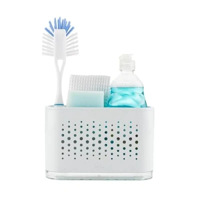 Image of Minky Slimline Sink Tidy, Caddy with Removable Drip Tray, Kitchen Storage Organiser, Brush and Sponge Holder for Sink, Cleaning Made in The UK (Speckled White)