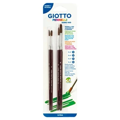 Image of GIOTTO Pennelli Brushes Serie 400, Watercolour &amp; Poster Painting, N.3, 4, 8, 5, 4 Pieces, Ideal for Children and Schools