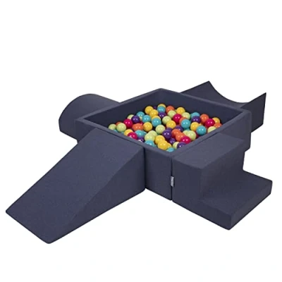 Image of KiddyMoon Foam Playground For Kids With Square Ballpit (200 Balls ∅ 7Cm/2.75In) Soft Obstacles Course And Ball Pool Made In EU, Darkblue:Lgreen/Yellow/Turquoi/Orange/Dpink/Purple