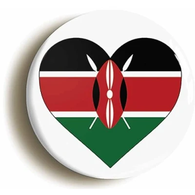 Image of Ozorath KENYA KENYAN FLAG HEART BUTTON BADGE (Size is 2inch / 50mm diameter)