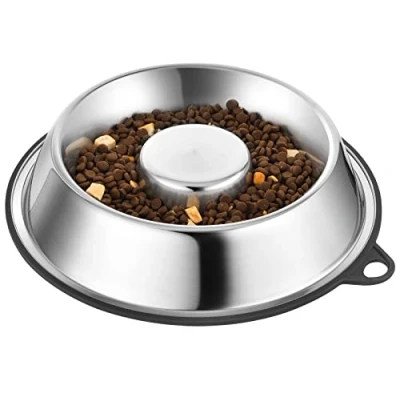 Image of PEGGY11 Stainless Steel Slow Feeder Dog Bowls, Food Grade, BPA Free, Dishwasher Safe, Nonslip Rubber Bottom, Non Tip Base, Metal Feed Bowls for Fast Easter, 1500ml