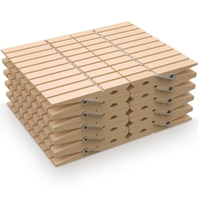 Image of PORTENTUM Wooden Clothes Pegs, Pack of 100, Natural Colour. Perfect for Clotheslines, Crafts, and Home Use, Weather Resistant, Long Lifespan, Eco Friendly Sustainable, Size 2.95x0.4x0.5 inches